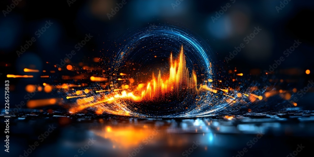 Aufkleber a futuristic representation of data visualization, featuring glowing bars and dynamic sparks set aga