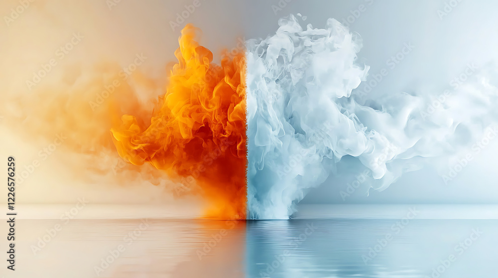 Poster dynamic contrast of fire and ice abstract art digital creation minimalist design eye-level view visu