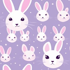 Obraz premium Risograph rabbit in minimalist vector art, kitschy and cute, art deco, midcentury retro style, ditsy vibe, solid lavender background