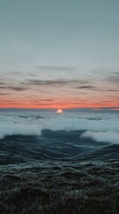 Fototapeta premium Serene Sunset Mountain Landscape Cloudscape Grassland Horizon