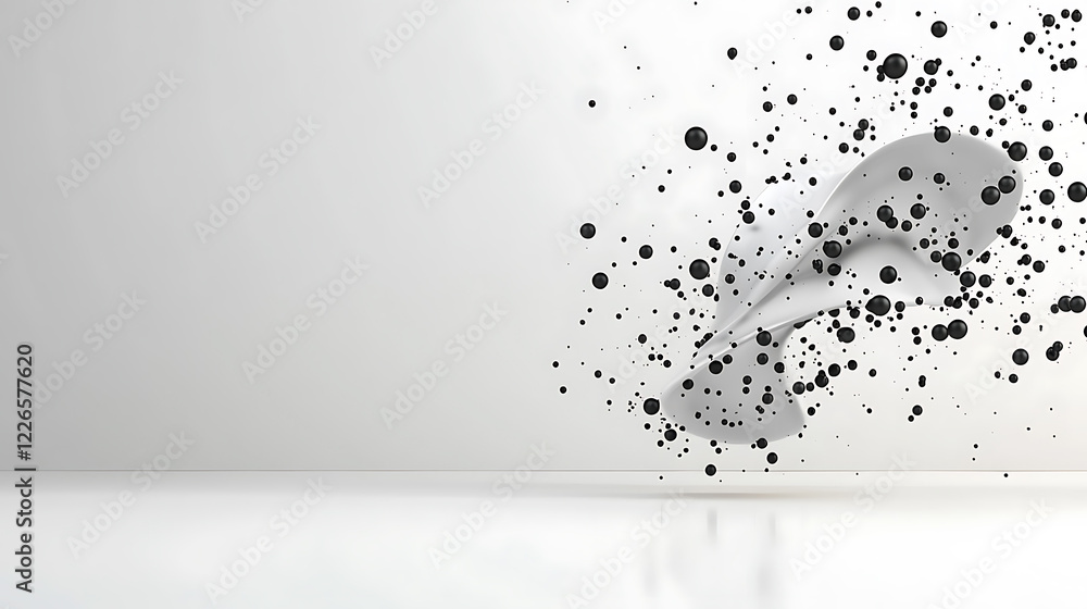 Aufkleber dynamic movement of black particles around a shoe studio setting digital artwork minimalist environm