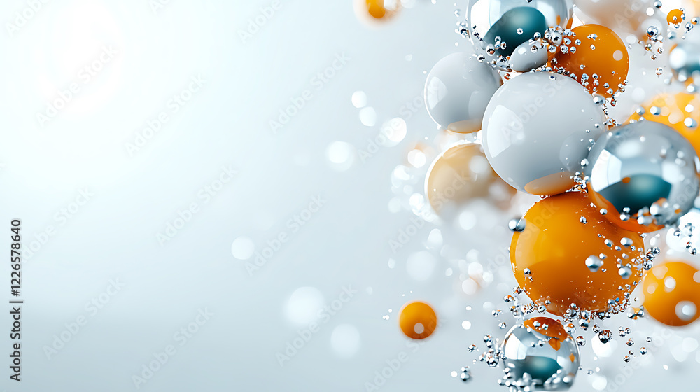 Poster dynamic colorful spheres and bubbles abstract background digital art modern environment close-up viv