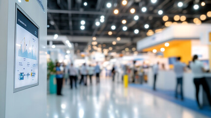 Obraz premium Modern Business Trade Show Expo Digital Display Screen Statistics Data Event Chart Graph Booth Stand