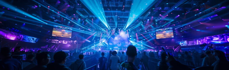 World region gaming expo, gaming industry event or gaming competition amusement, with many live-action players. hand-edited generative AI.

