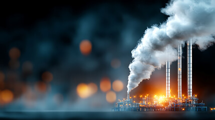 Industrial pollution evaporation oil rig nighttime scene urban environment wide angle global warming awareness