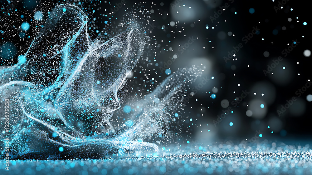 Aufkleber dynamic splash of blue particles abstract setting digital art modern environment close-up view vivid