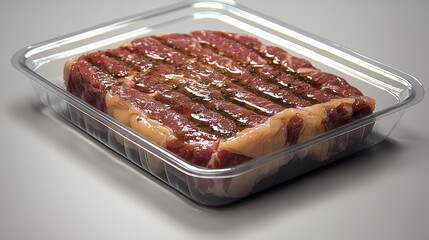 Obraz premium Beef steak in transparent packaging.
