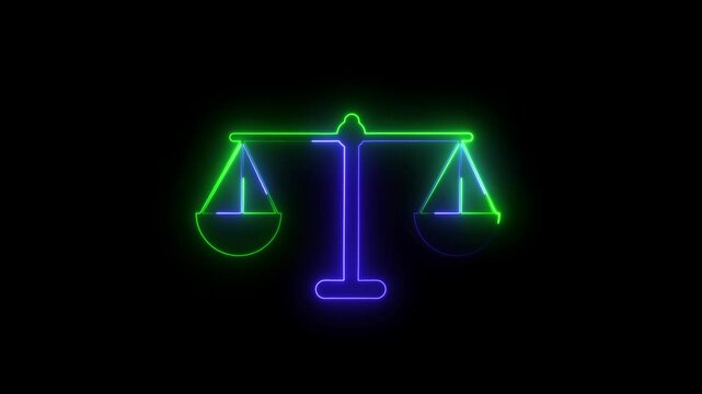 A scale icon animation. A scales icon typically features a balanced scale, Scale of Justice, weight balance, Symbol of law justice.