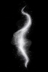 White glitter stream flowing upward on black background with sparkling light effect graphic