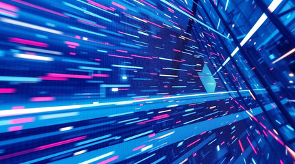 Dynamic, precise architectural color photograph of an abstract technology particles mesh background. Sharp lines, detailed structures, wide angles, blurred lines and action poses are featured.