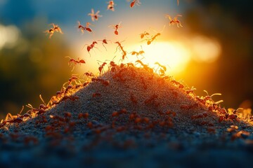 Collaborative Efforts of Ant Colony Building a Hill Together in Detailed Image
