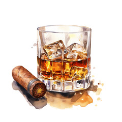 Cigar Glass of Whisky Clipart Vector Illustration – Elegant Whiskey and Cigar Design