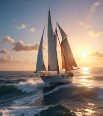 Fototapeta premium Gentle rocking motion of sailboat on the waves, waves, swing, serenity