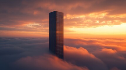a towering skyscraper piercing through the clouds during sunrise.Architectural design elements modern interventions creativity