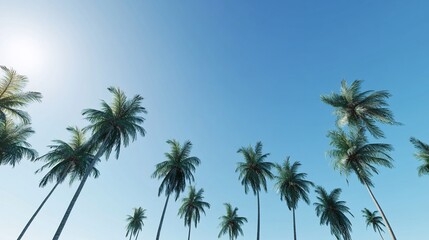 Obraz premium A serene view of tall palm trees against a clear blue sky evoking a tropical paradise