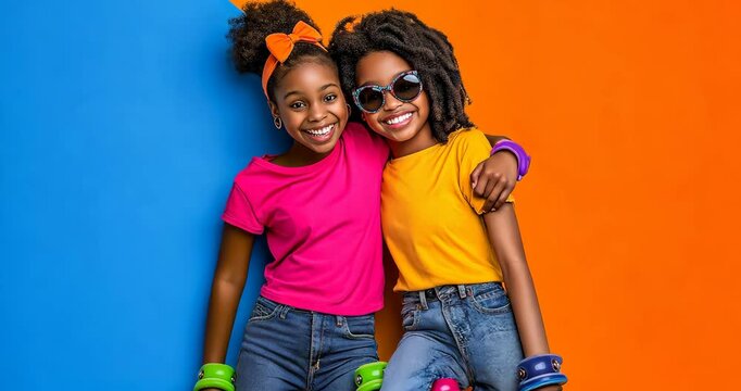 Girl on Rollerskates Holding Friend for Balance