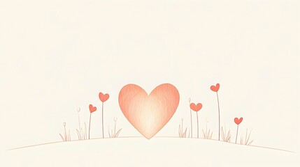 Delicate Illustration of Heart Shape Surrounded by Simple Flowers