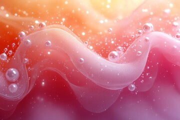 Abstract pink and orange gradient background with pearls, vector illustration for product packaging, soft lighting, elegant digital art design.