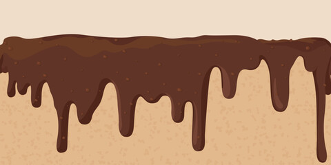 Melted chocolate pouring on vanilla mousse cake background graphic illustration have blank space.