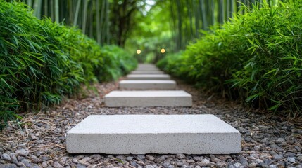 Stone path through bamboo forest, garden serenity.  Use meditation, nature