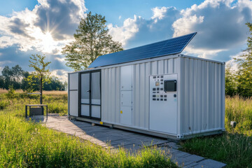 Obraz premium Portable battery storage units used for off-grid renewable energy supply
