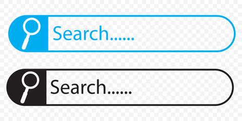 Search here. Search bar for ui. Search bar vector icons in flat design, isolated on transparent background. Vector illustration. Eps 10.