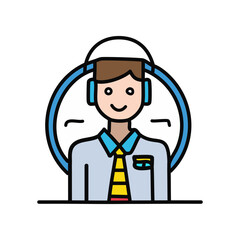 call center worker with headset and microphone vector illustration line and fill style