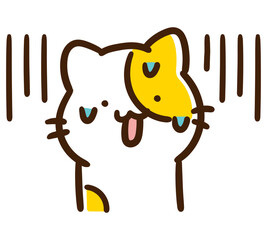 トラブルが発生して焦るコミカルなねこのキャラクターの上半身イラスト