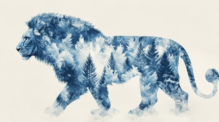 Majestic lion walking through enchanted forest wildlife art serene environment inspirational