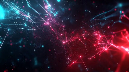 Obraz premium Abstract digital network with connected dots and lines in glowing neon colors