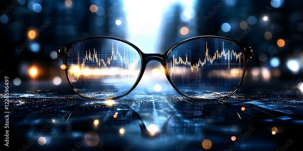 Aufkleber a pair of glasses reflecting a digital financial graph, symbolizing data analysis or smart technolog