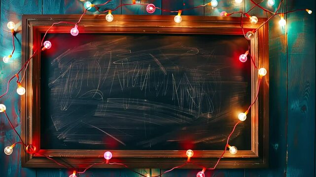 festive blackboard lights: vibrant holiday decorations and creative chalk art in rustic setting