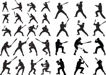 set of silhouettes of baseball players vector art