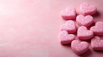 Pink heart bath bombs on pink background