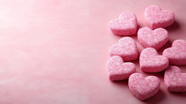 Pink heart bath bombs on pink background