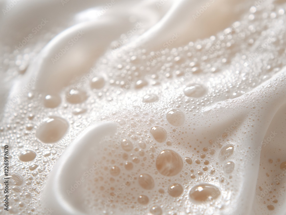 Poster gentle waves of white foam with shiny bubbles creating a soft and abstract texture