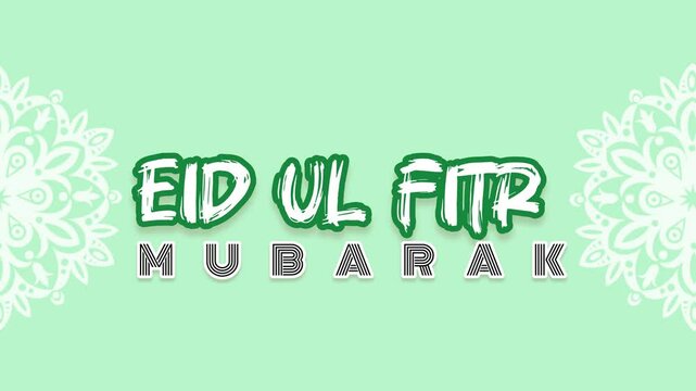 Eid UL fitr Mubarak animated text video on solid pistachio colored background 