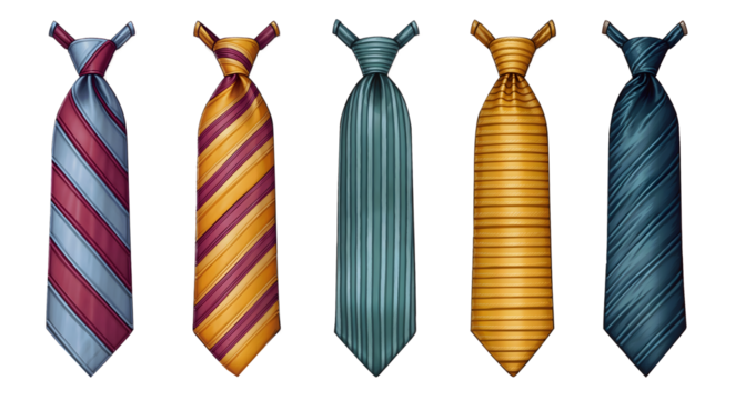 Set of Colorful Striped Ties Isolated on Transparent Background – Classic Accessories for Formal Wear and Office Fashion  
