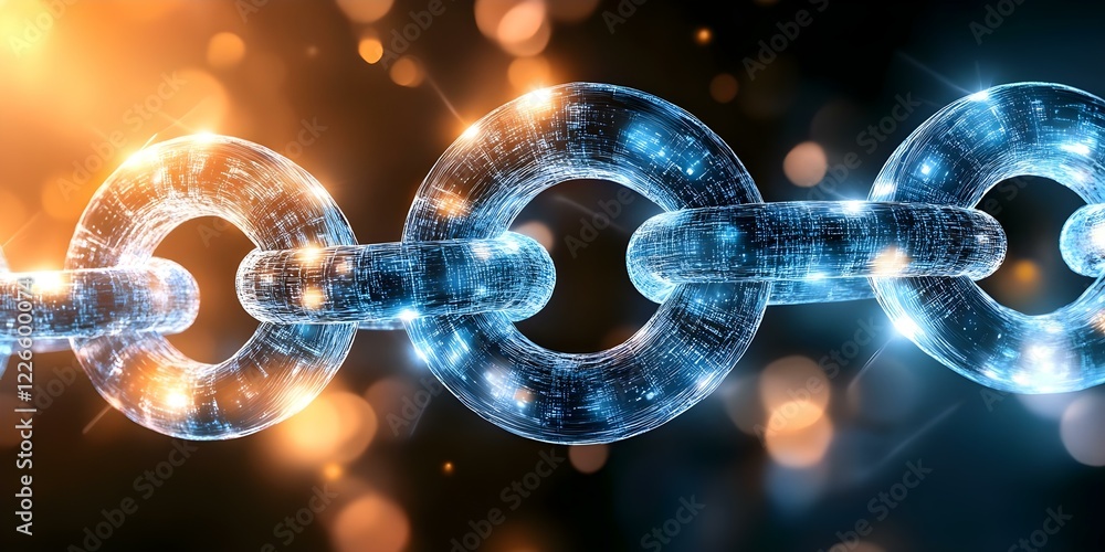 Aufkleber a futuristic depiction of interconnected, glowing digital chain links representing blockchain techno