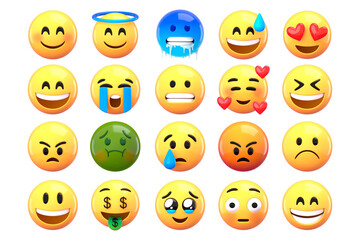 3D emoticons png sticker, expression graphic set transparent background