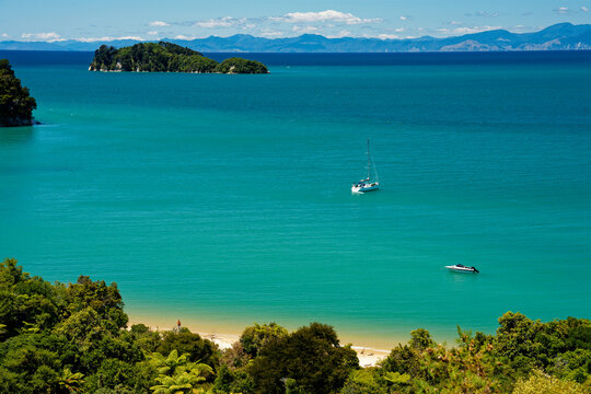 Adele Island viewed from the Abel Tasman Coastal Track at Coquille Bay, New Zealand