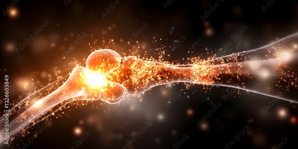Poster an artistic representation of a synapse, illustrating the connection and signaling between neurons i