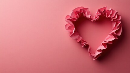 Pink paper heart frame on pink background