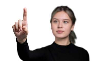 Woman gesture png mockup pointing on an invisible screen