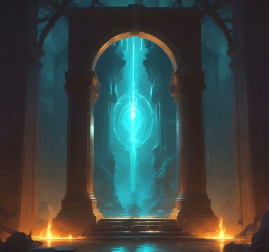 Illustration of glowing portal in new dimension.