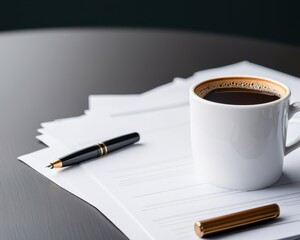discussion agreement negotiation business compromise concept. A cup of coffee beside documents and a pen on a desk.