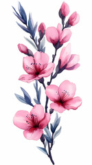 Fototapeta premium Pink blossom branch, watercolor, spring, white background, design