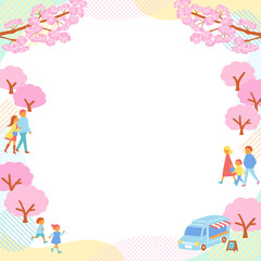 frame of people going out in spring