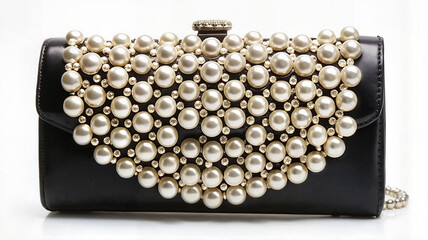 Black evening clutch with pearl embellishments
