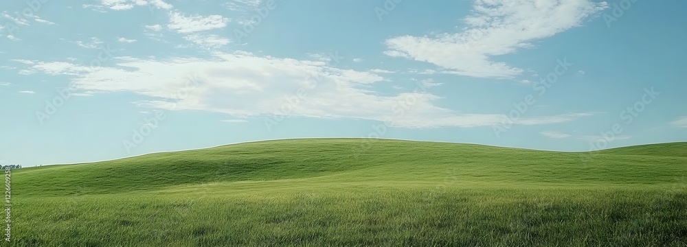 Poster a rolling green hillside with a wide open sky and no structures in sight